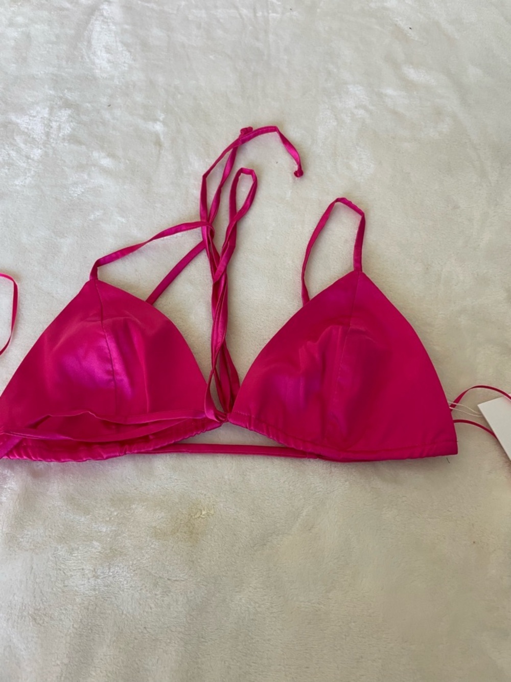 Nia The Label Satin Triangle Bralette in Vibrant Pink - Picture 3 of 7